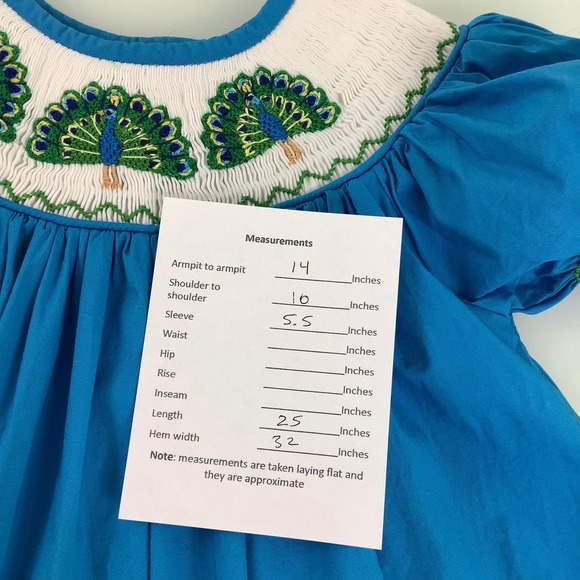 Ruah Shalom Designs Hand Smocked Peacock Dress girl SZ 2T EUC - Picture 12 of 12